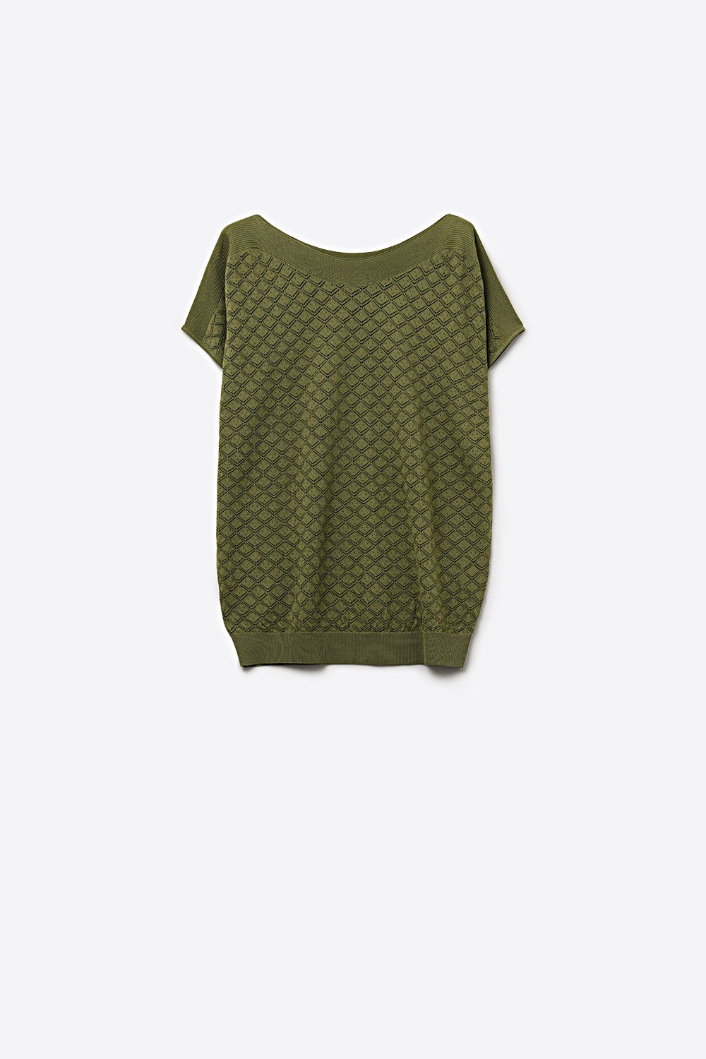 Camisola de manga curta de malha texturizada verde-oliva