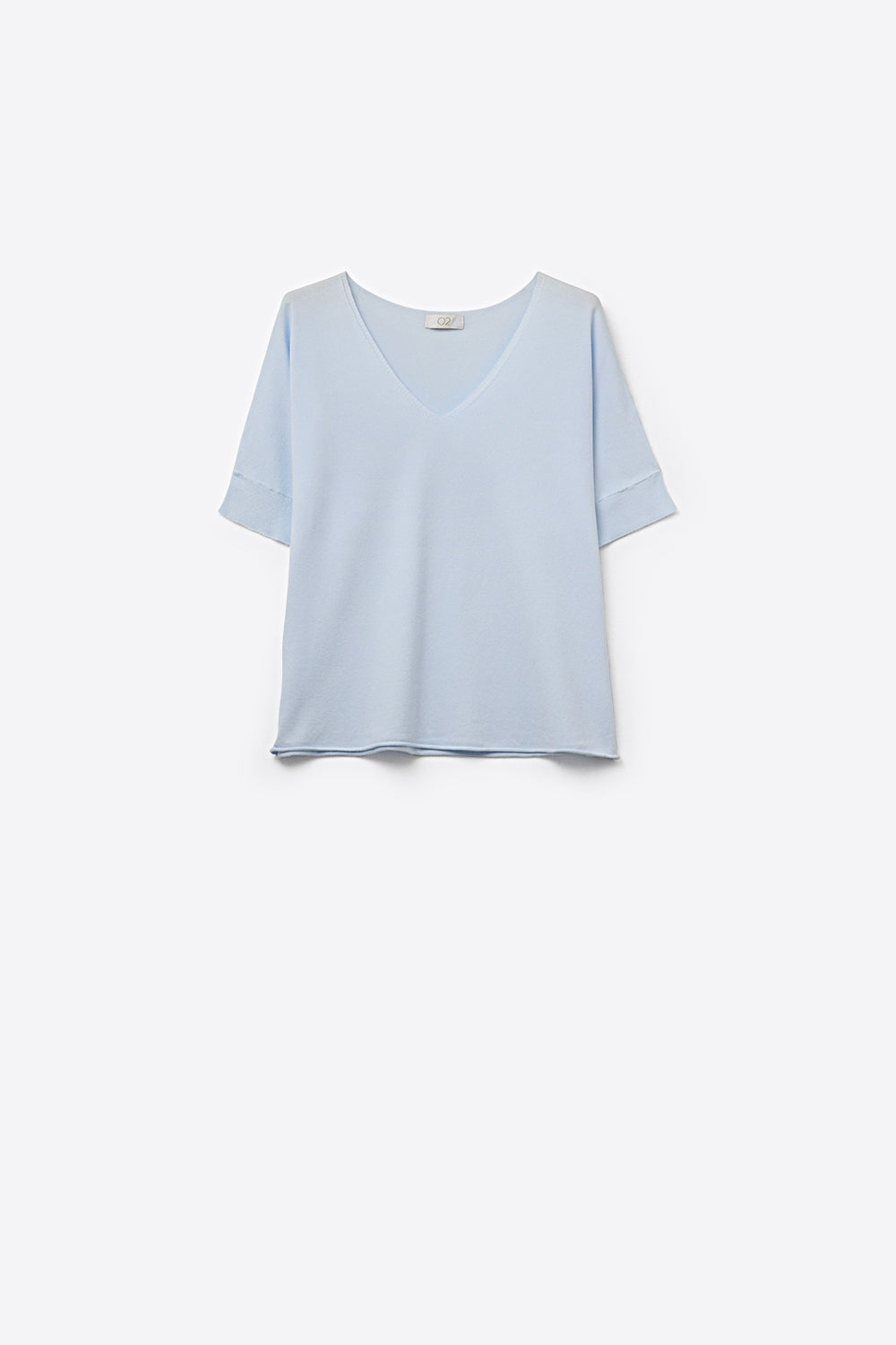 Camisola de manga curta com decote em V azul claro e descontraída