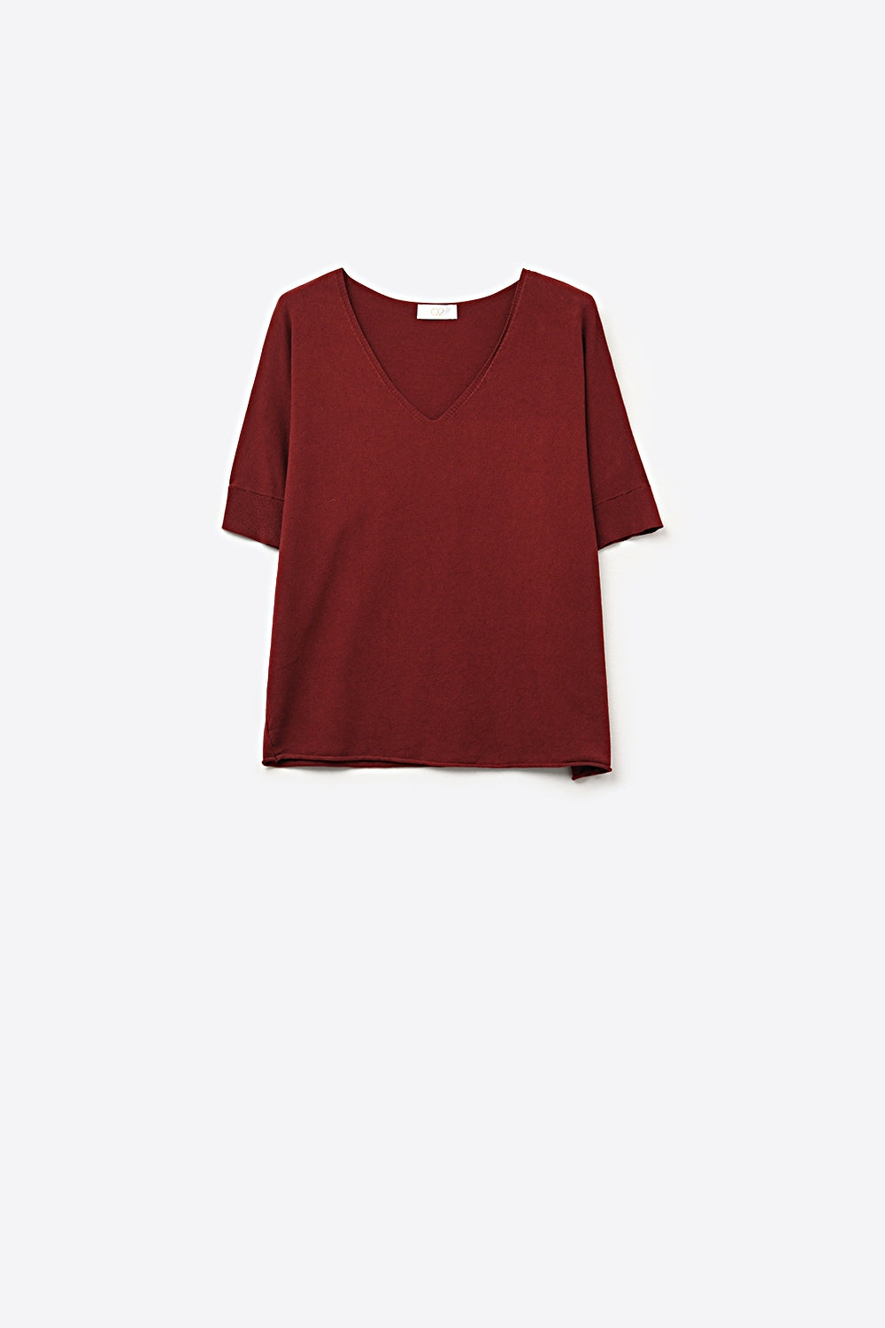 Borgonha Relaxed V-Neck Short Sleeve Knit Top