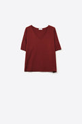 Borgonha Relaxed V-Neck Short Sleeve Knit Top