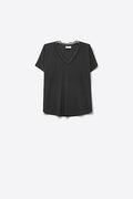 Camisola de malha fina e macia com decote em V e acabamento em renda em preto