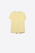 Camisola de malha fina e macia com decote em V e acabamento em renda em amarelo