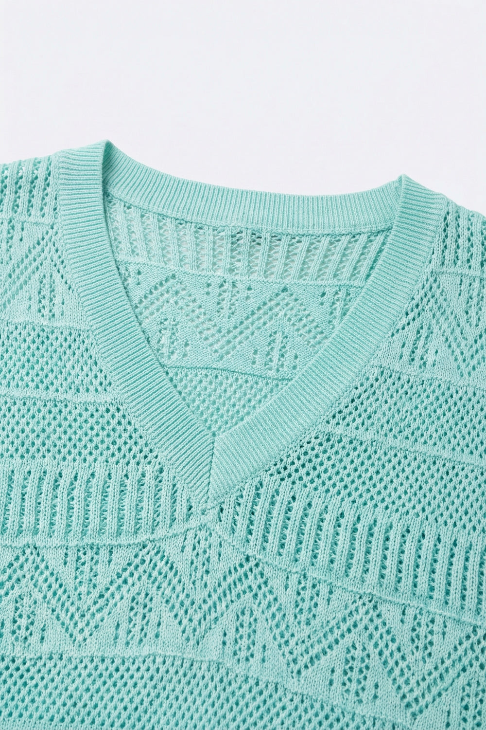 Camisola de manga curta com decote em V em malha azul clara