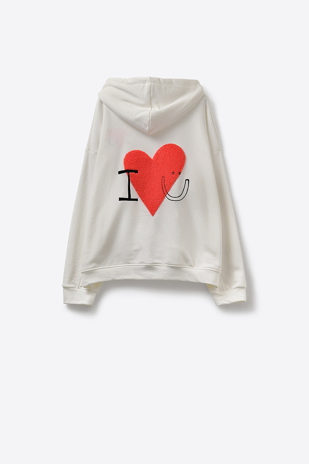 Camisola com capuz super macia em creme com gráfico de corações em bouclé