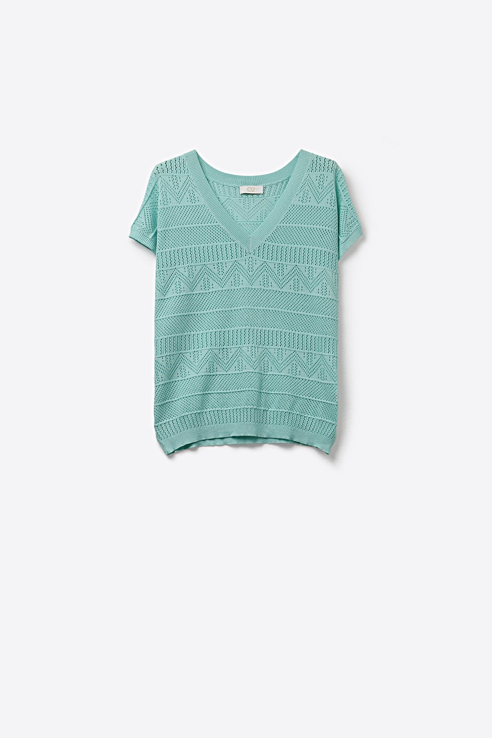 Camisola de manga curta com decote em V em malha azul clara