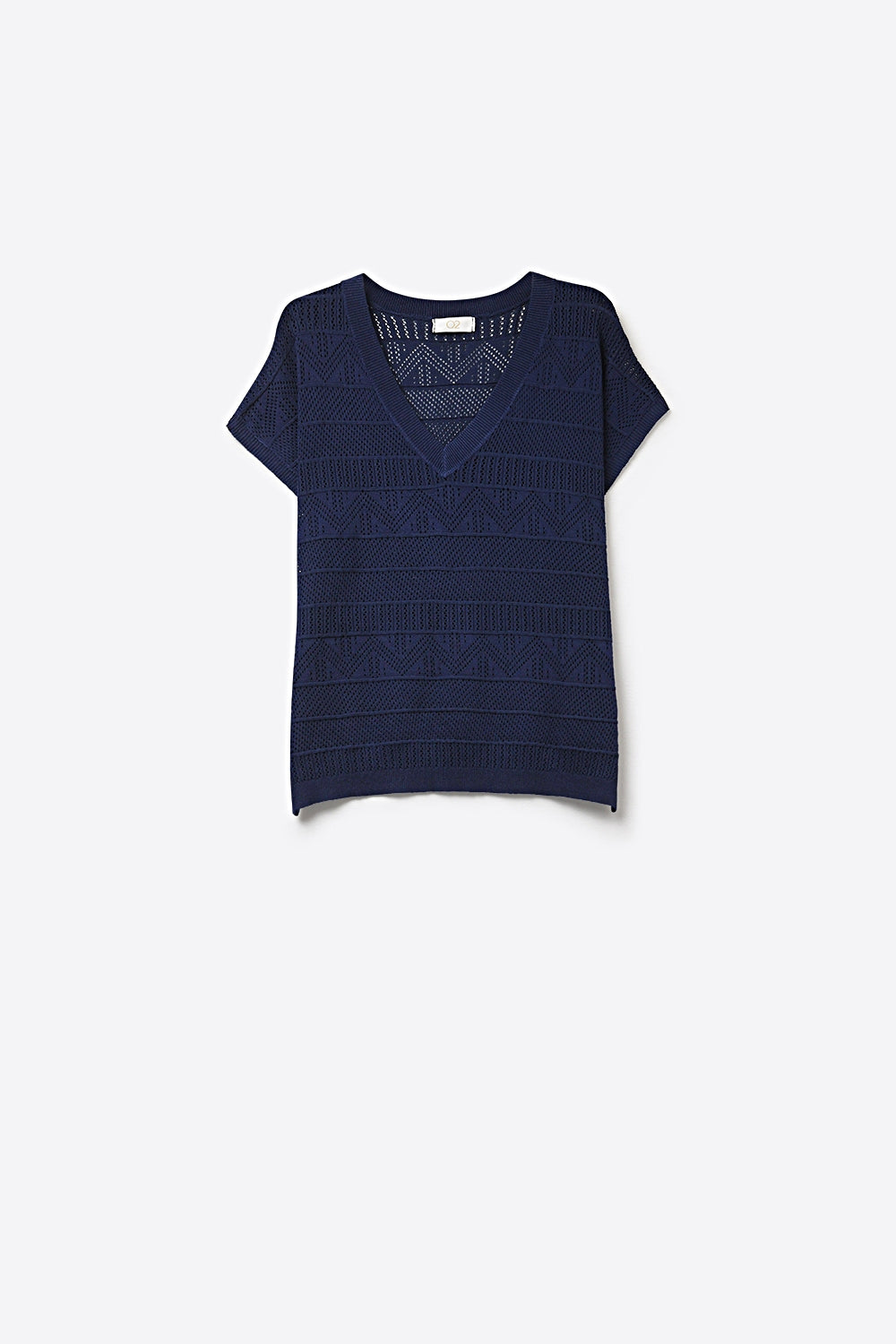 Camisola de malha com decote em V e textura leve em azul-marinho