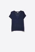 Camisola de malha com decote em V e textura leve em azul-marinho