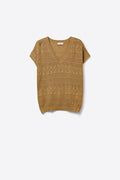 Colete de camisola de manga curta com decote em V em malha camel