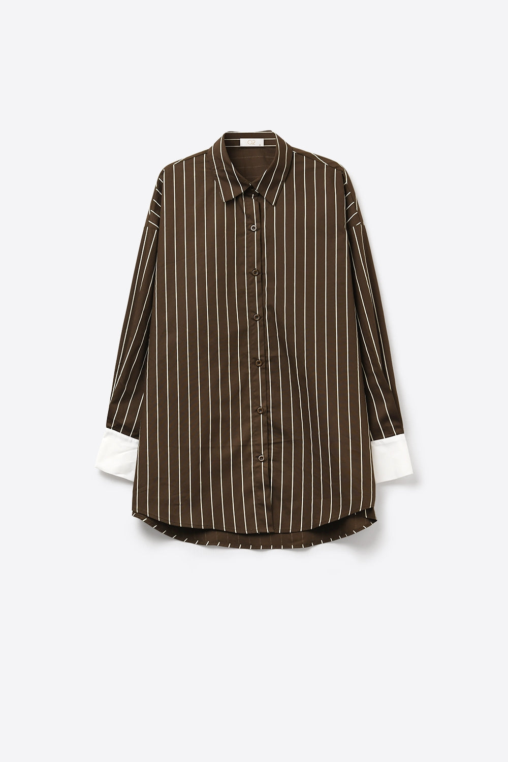 Vestido de camisa com botões de manga comprida às riscas castanhas
