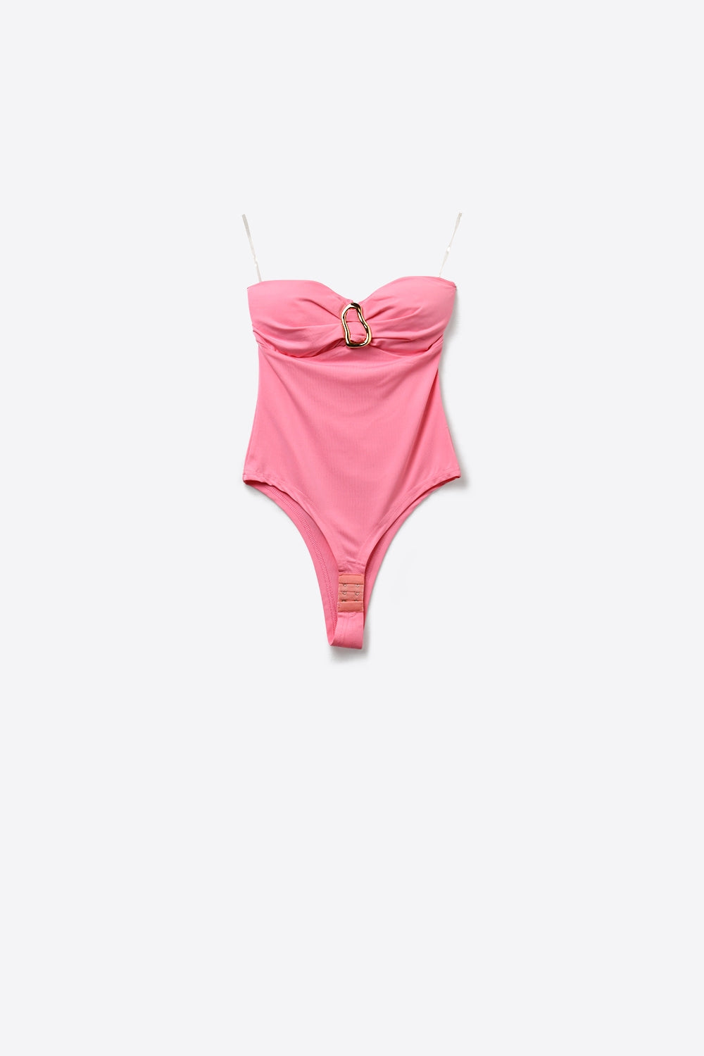 Bodysuit cor-de-rosa sem alças com pormenor de fivela para o verão