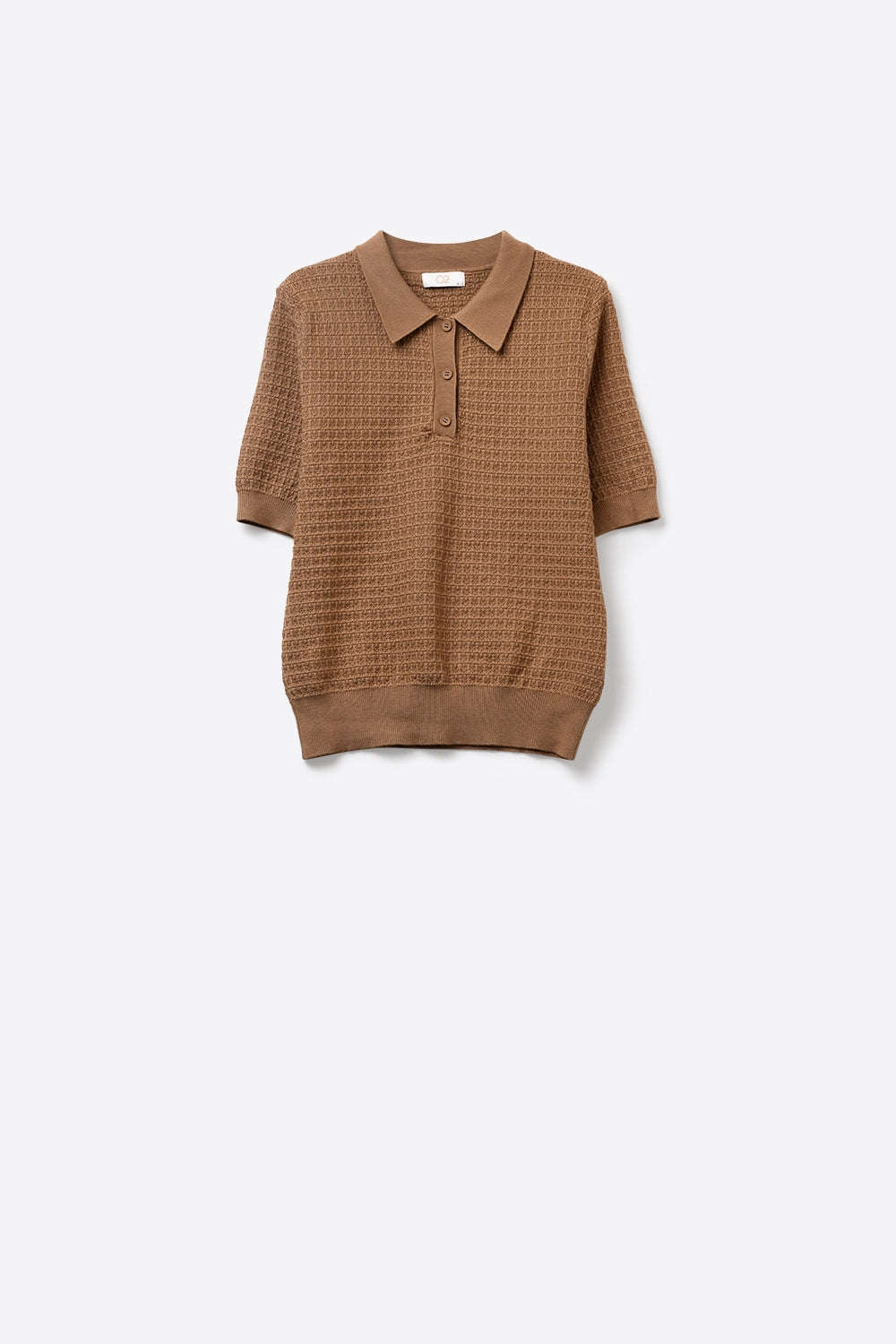 Camisola polo de malha texturada com mangas curtas em camel