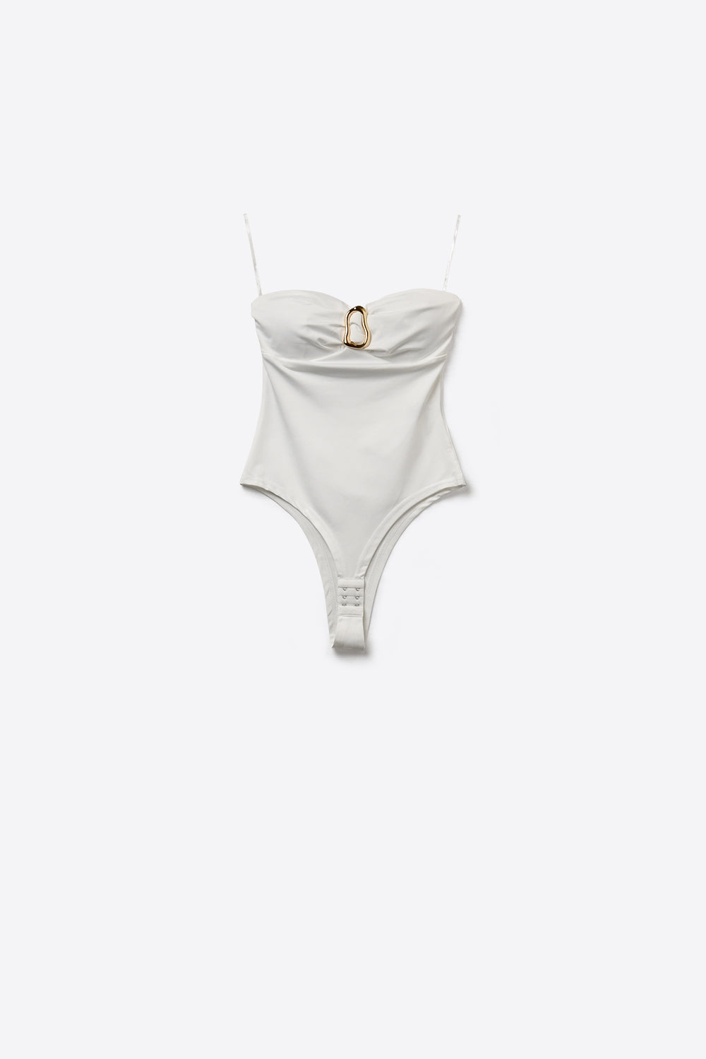 Bodysuit branco sem alças com pormenores dourados