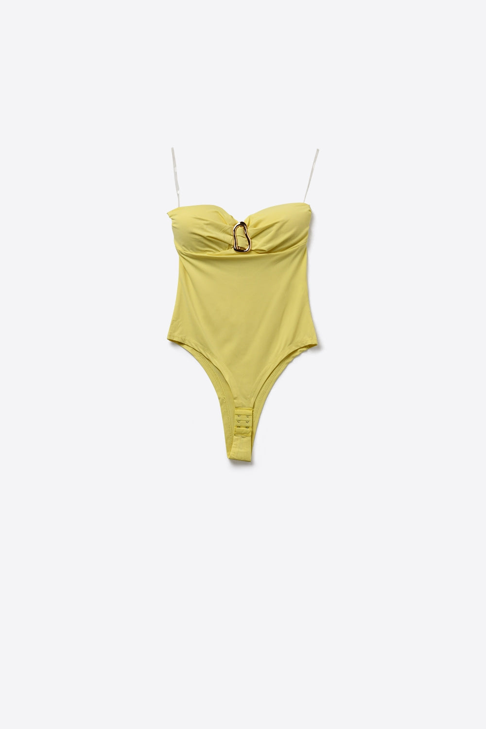 Bodysuit sem alças amarelo com pormenor de fivela