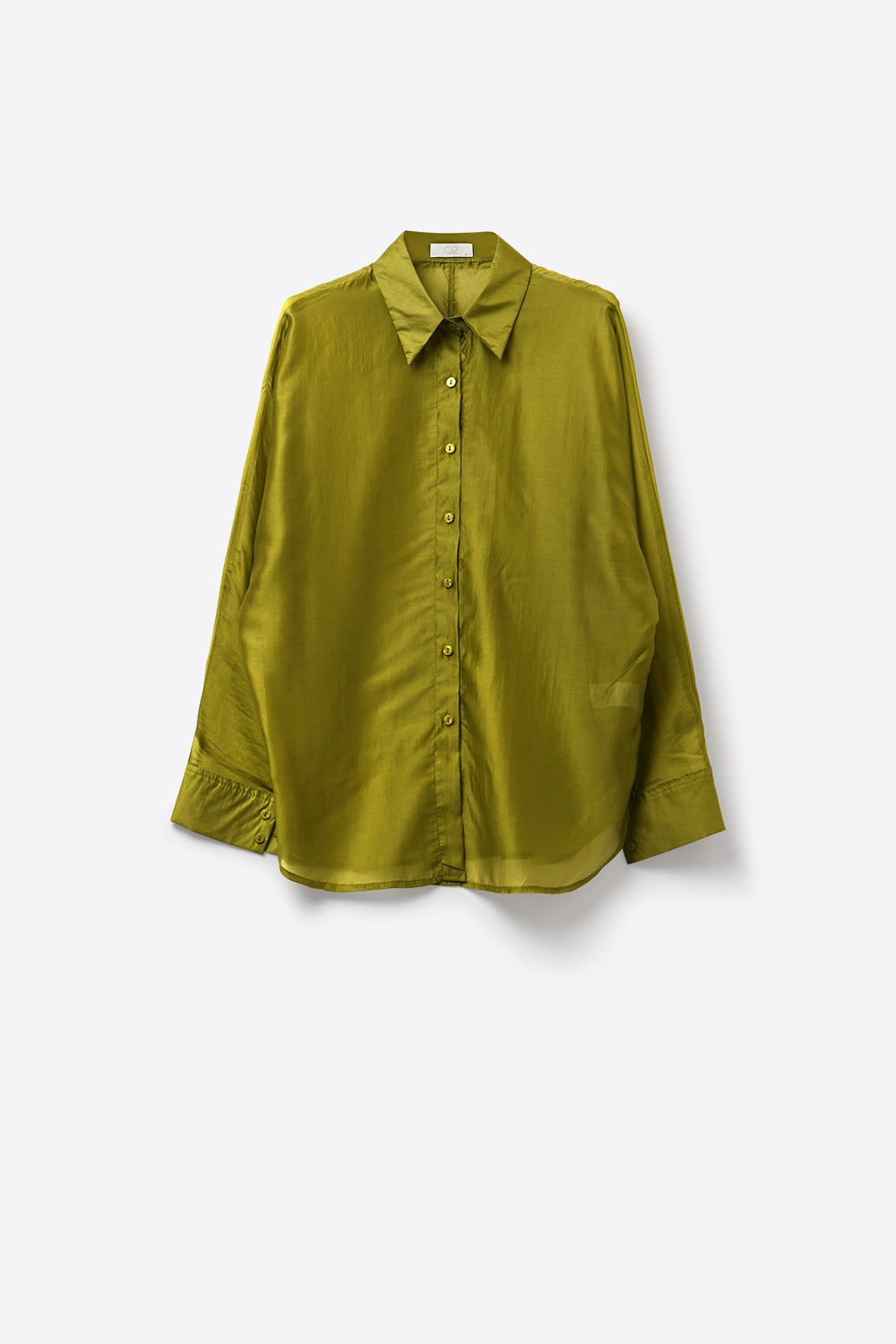 Camisa de cetim brilhante com corte descontraído em cor de azeitona
