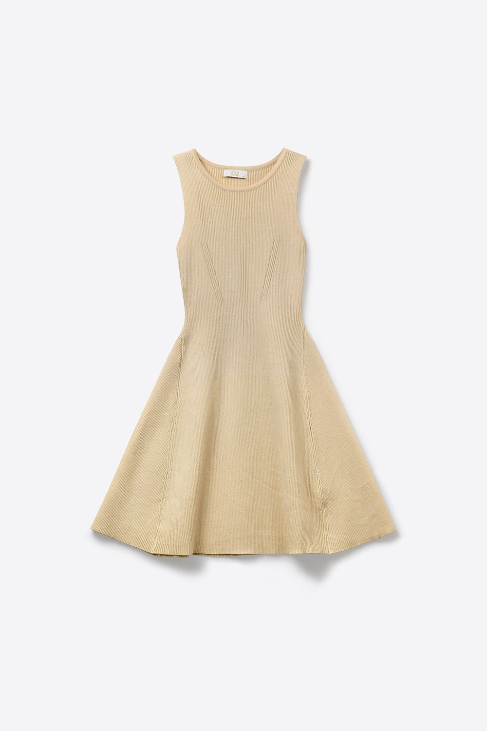 Vestido de malha canelada sem mangas justo e largo bege