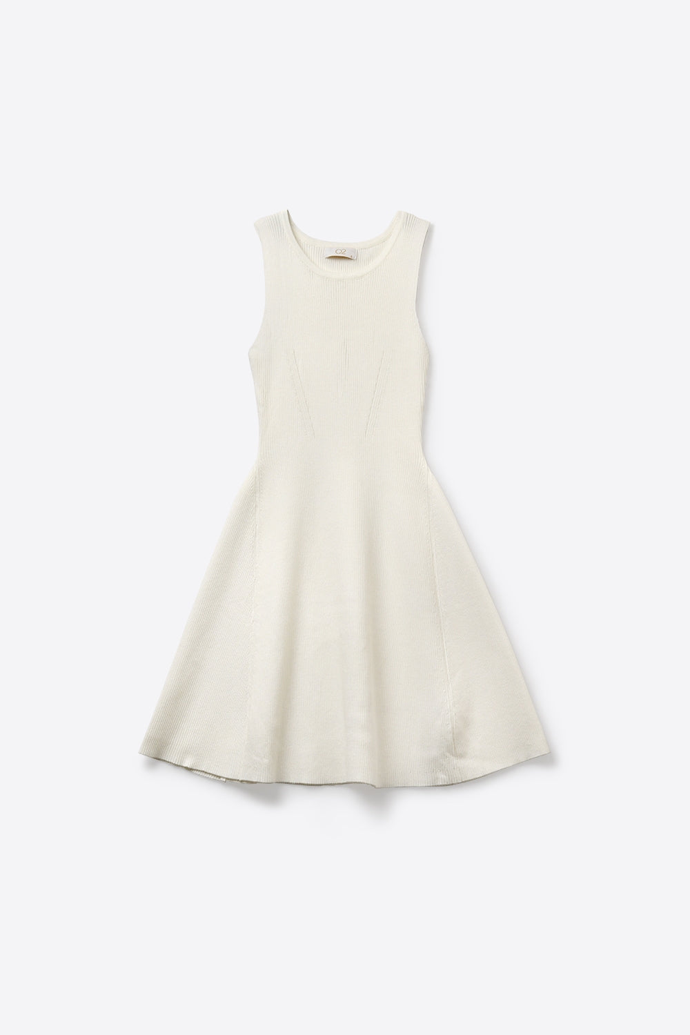 Vestido de malha canelada branco sem mangas justo e largo