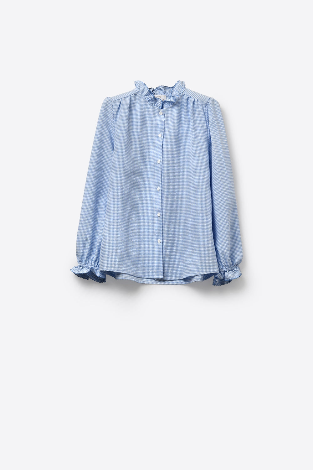 Camisa azul-clara com botões e gola canelada