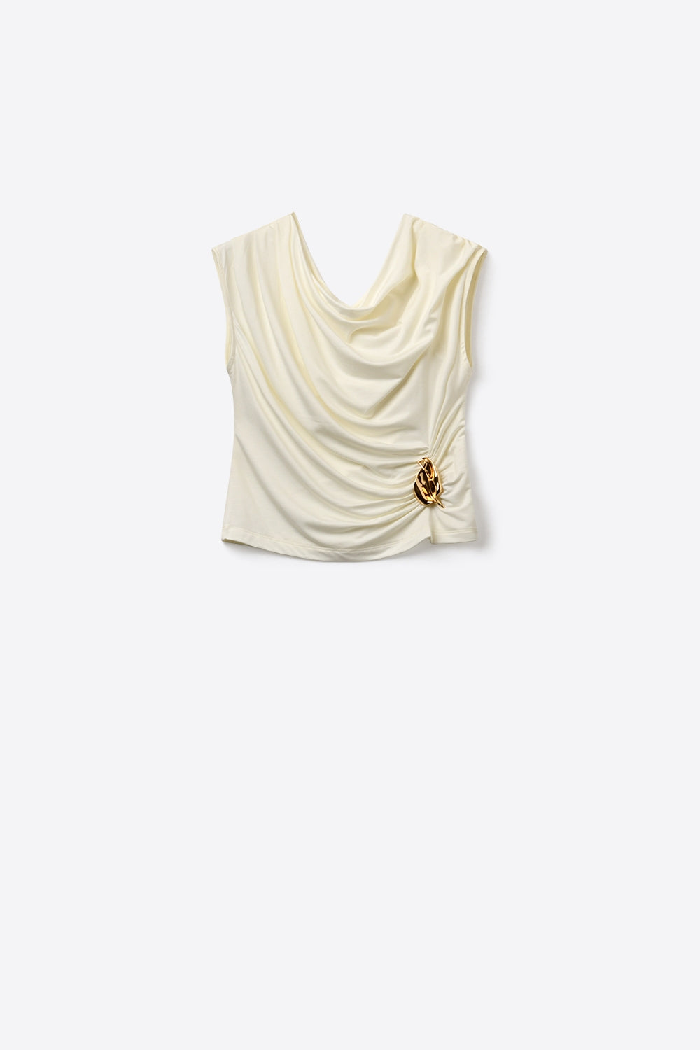 Top Creme Sem Mangas com Detalhe Metálico Dourado