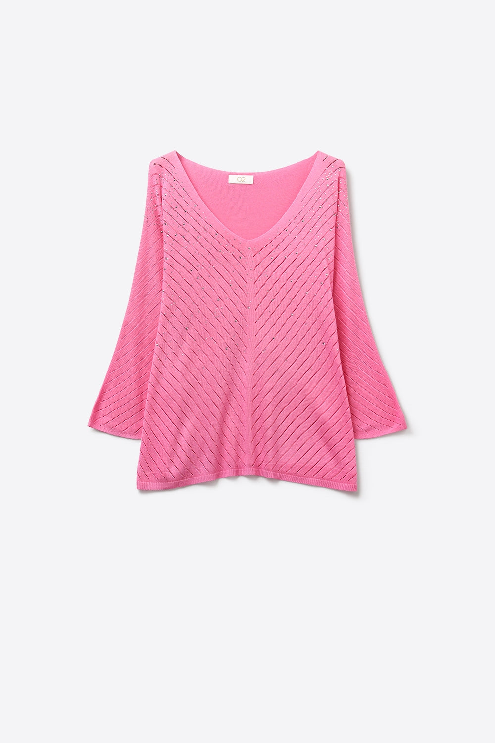 Camisola rosa com decote em V e pormenores subtis de brilho
