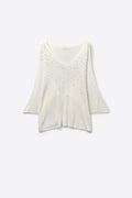 Camisola de malha branca com decote em V embelezada