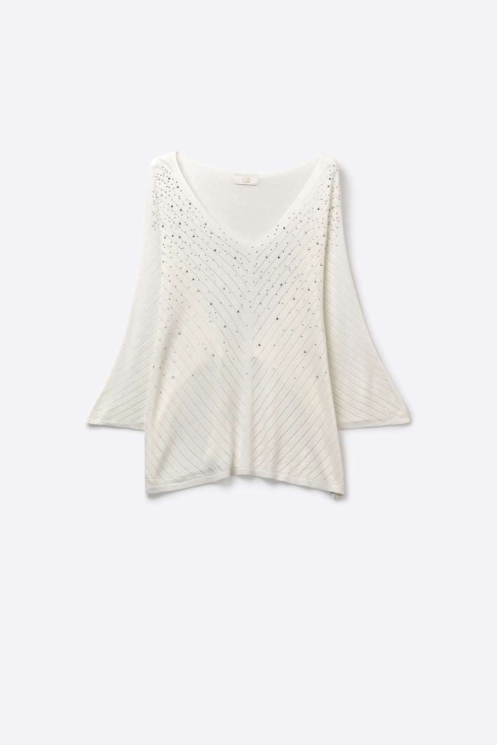 Camisola de malha branca com decote em V embelezada