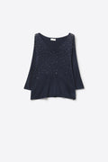Camisola de malha com decote em V azul-marinho