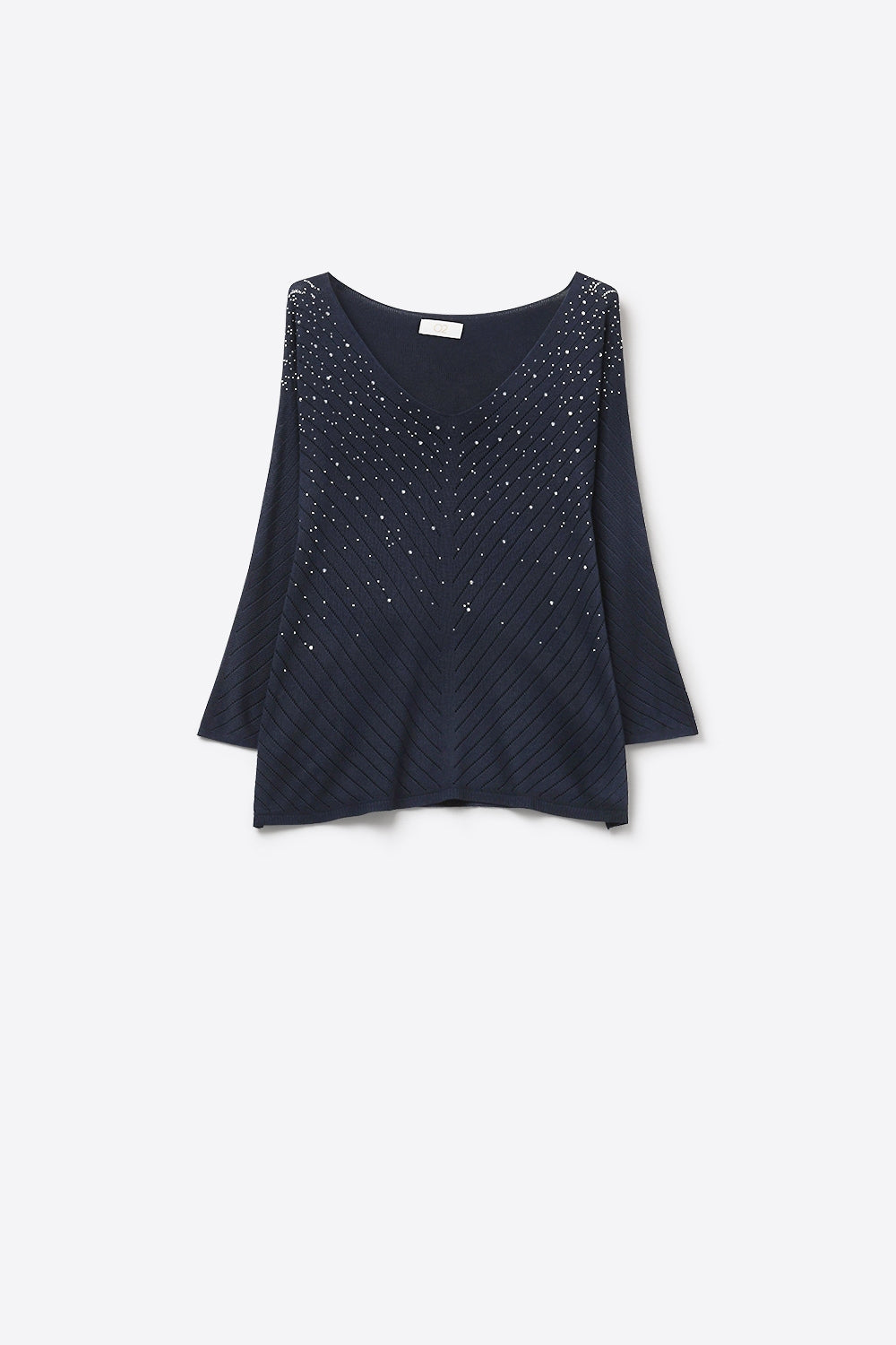 Camisola de malha com decote em V azul-marinho