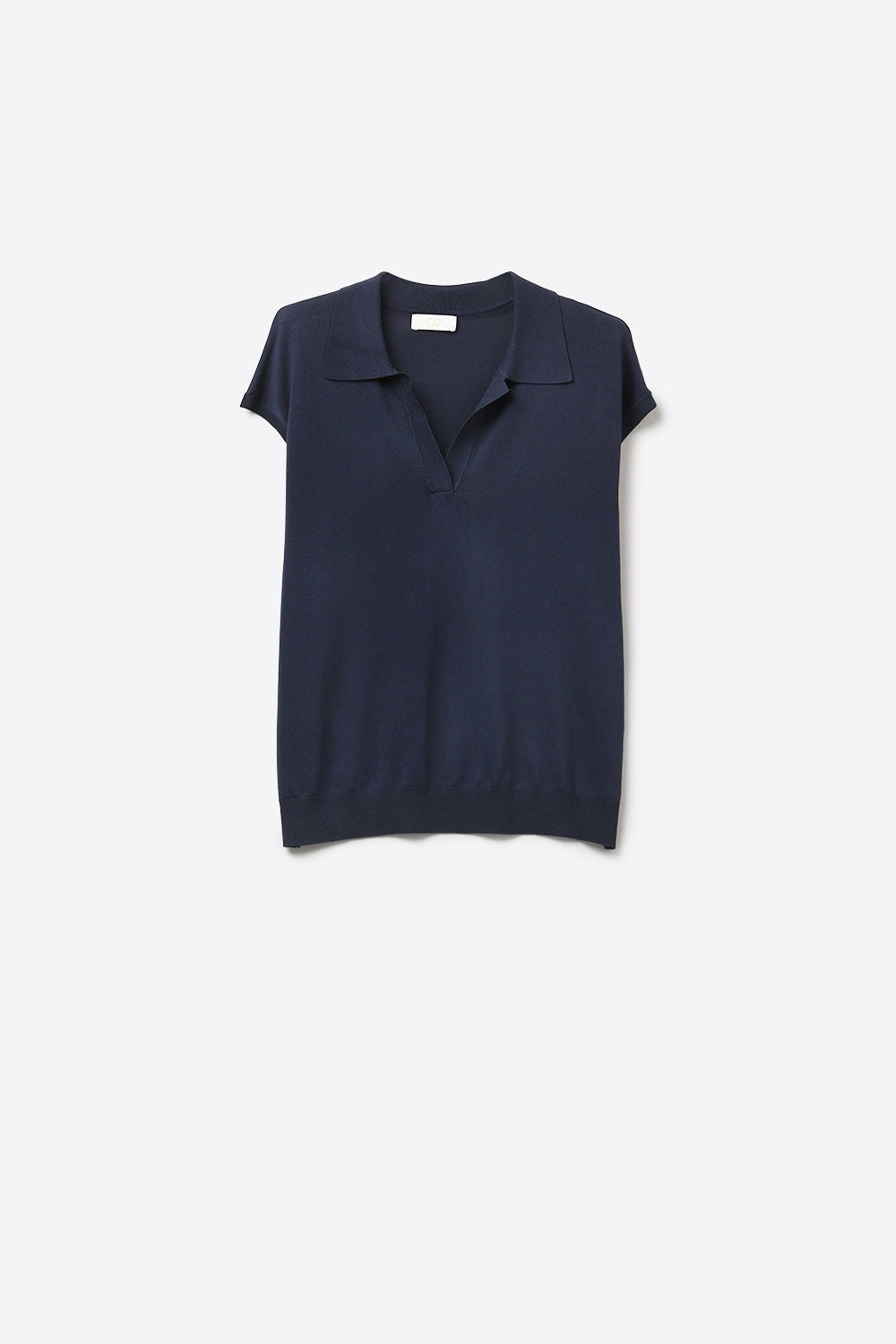 Polo de Malha Fina com Manga Curta em Azul Marinho