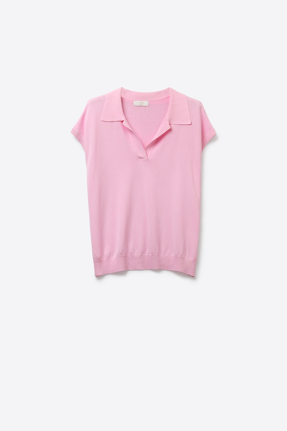 Polo leve de malha rosa com mangas curtas