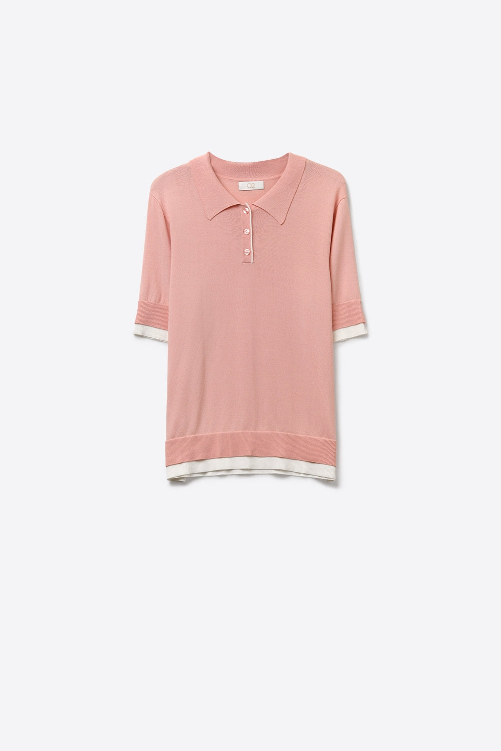 Camisola de malha polo cor-de-rosa com pormenores de acabamento em branco