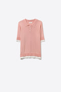 Camisola de malha polo cor-de-rosa com pormenores de acabamento em branco