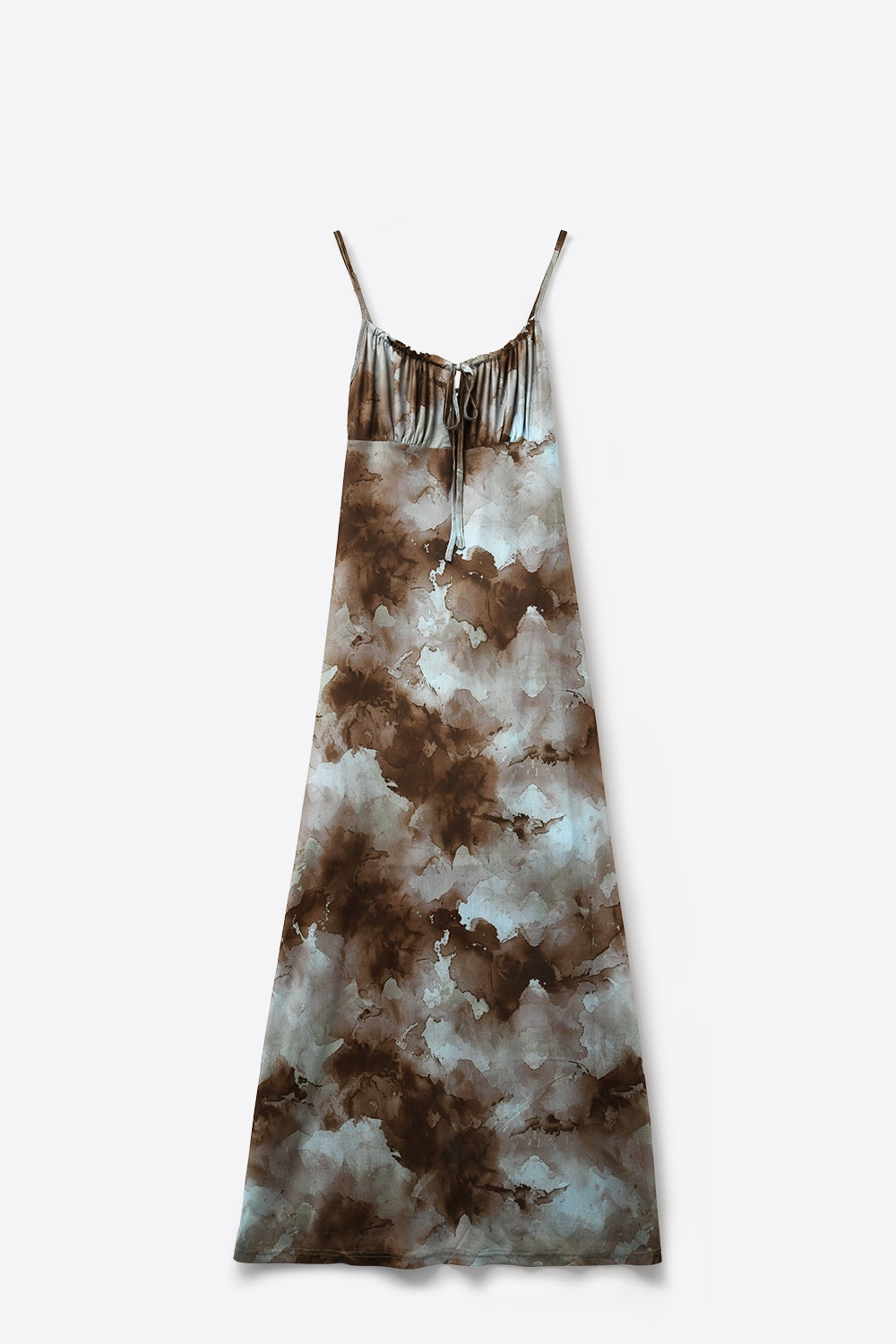 Vestido Longo de Alcinha Azul Tie-Dye com Alças Ajustáveis