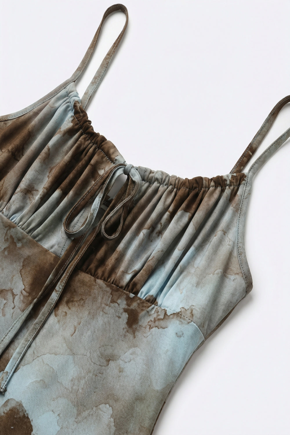 Vestido Longo de Alcinha Azul Tie-Dye com Alças Ajustáveis