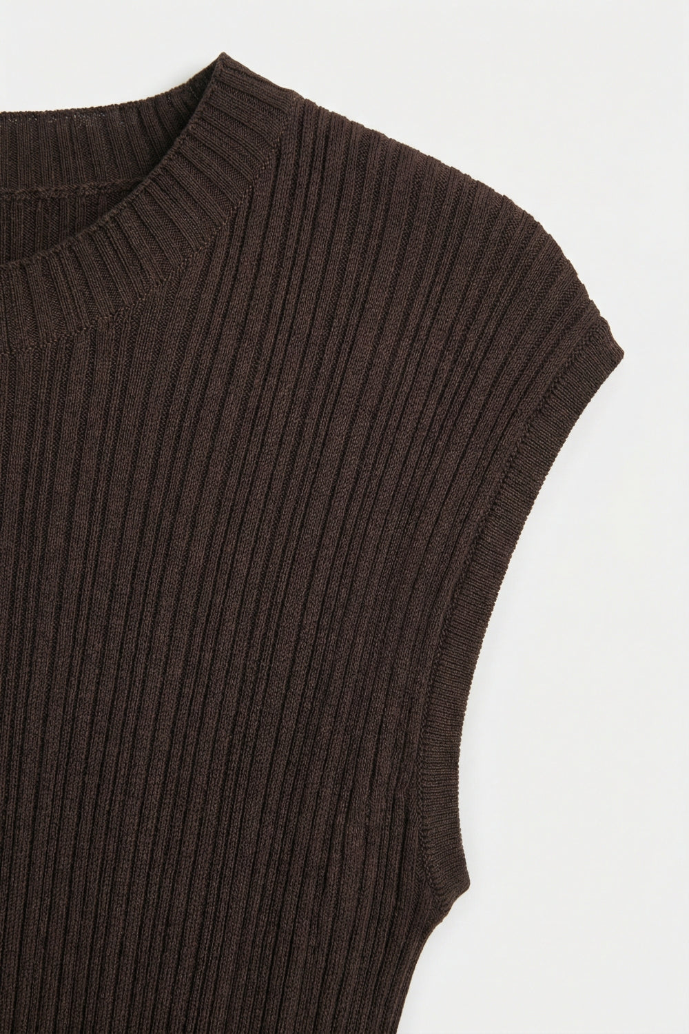 Camisola de manga comprida em malha canelada castanha