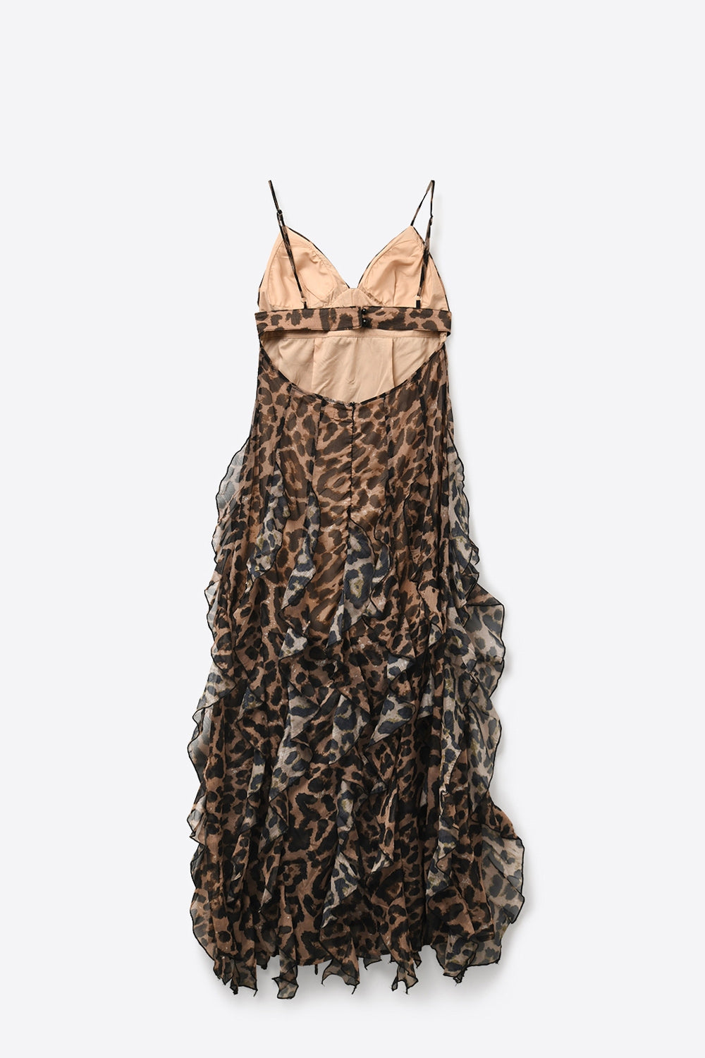 Vestido Maxi com Estampa de Leopardo Marrom em Tecido de Chiffon com Barra com Babados