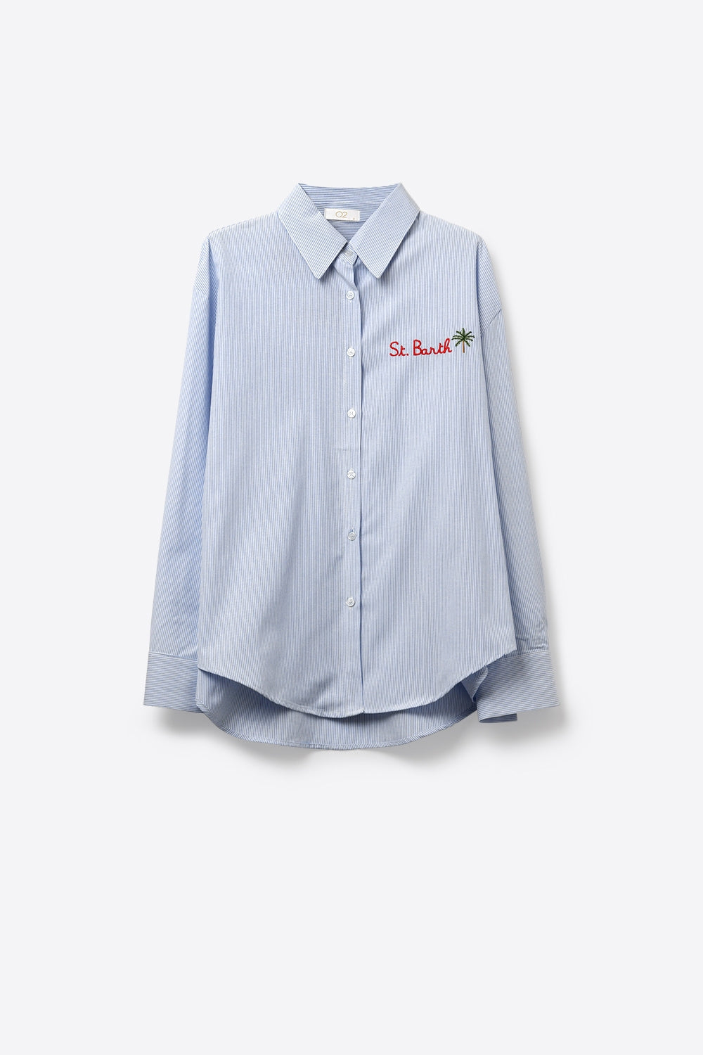 Camisa Listrada Azul Claro com Detalhe Bordado St Barth