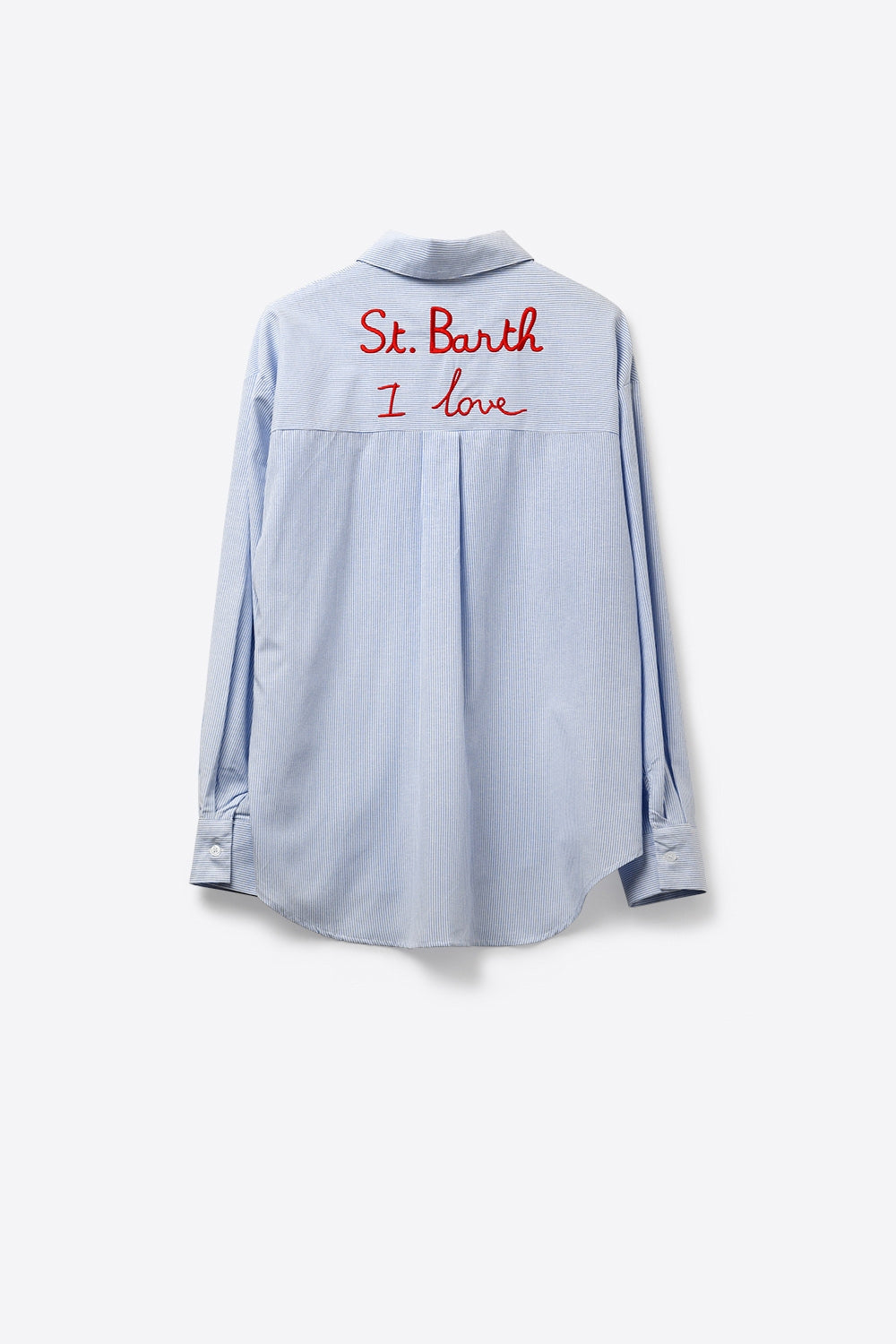 Camisa Listrada Azul Claro com Detalhe Bordado St Barth