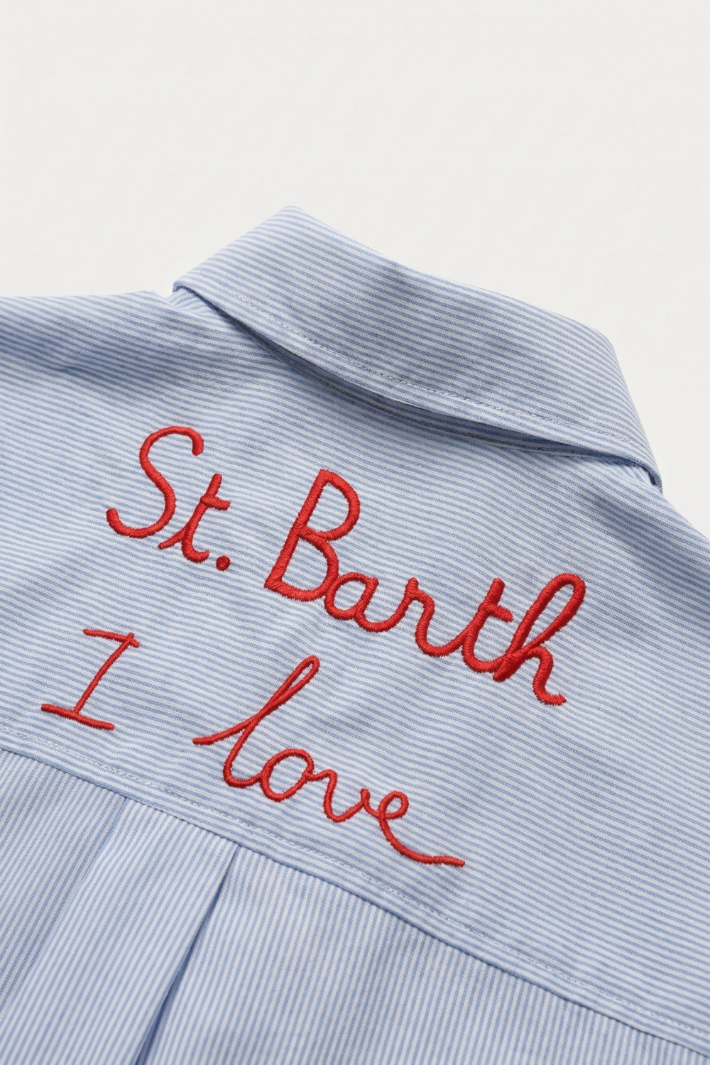 Camisa Listrada Azul Claro com Detalhe Bordado St Barth
