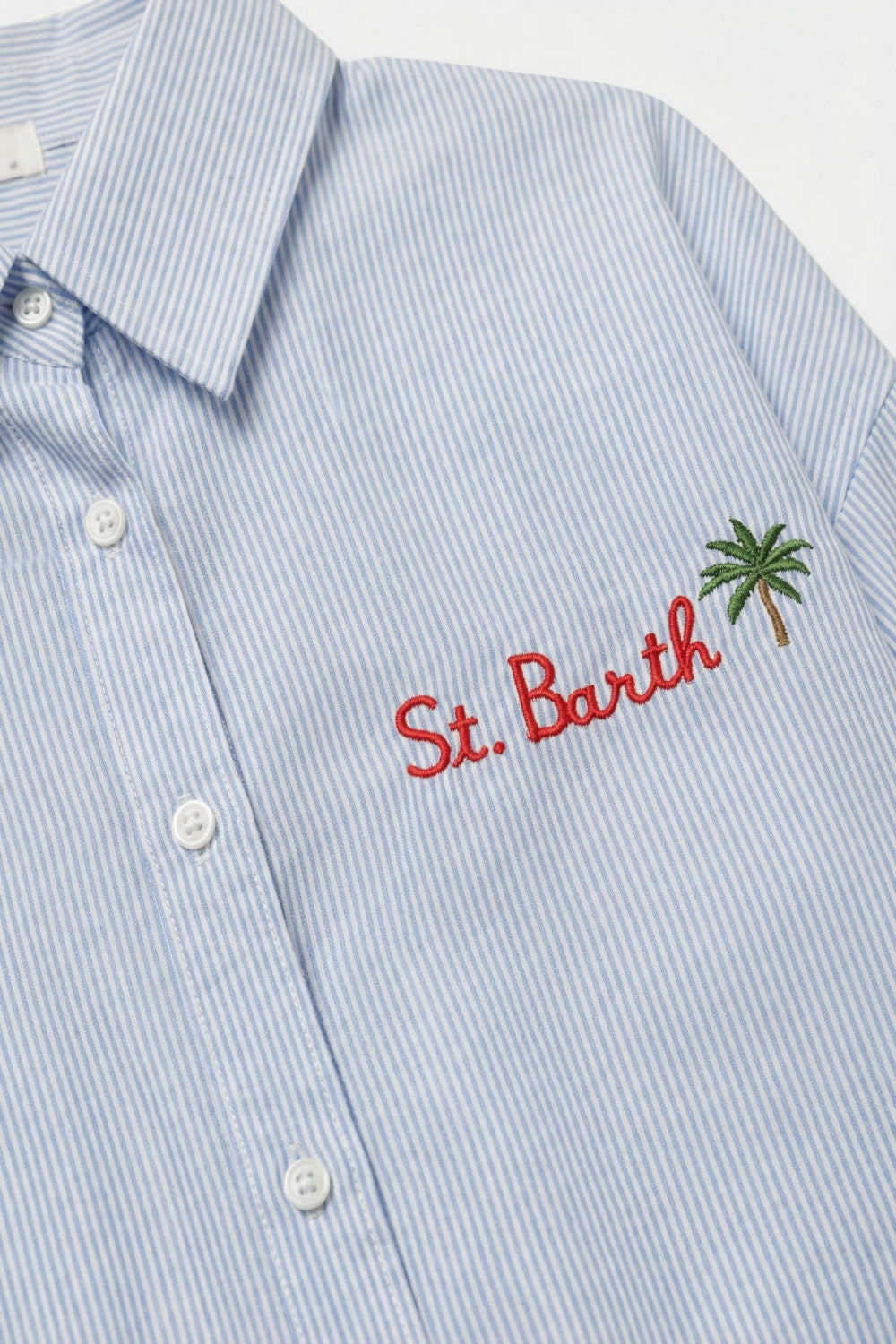 Camisa Listrada Azul Claro com Detalhe Bordado St Barth