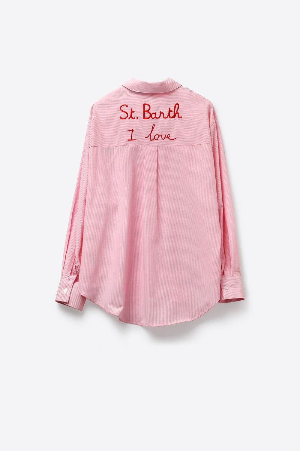 Camisa rosa com botões e listras com detalhe bordado St Barth