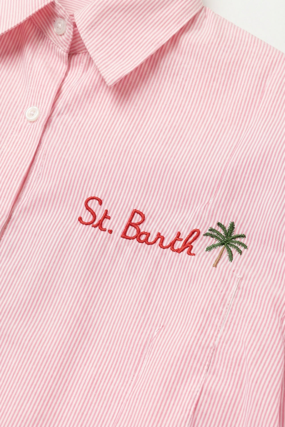 Camisa rosa com botões e listras com detalhe bordado St Barth