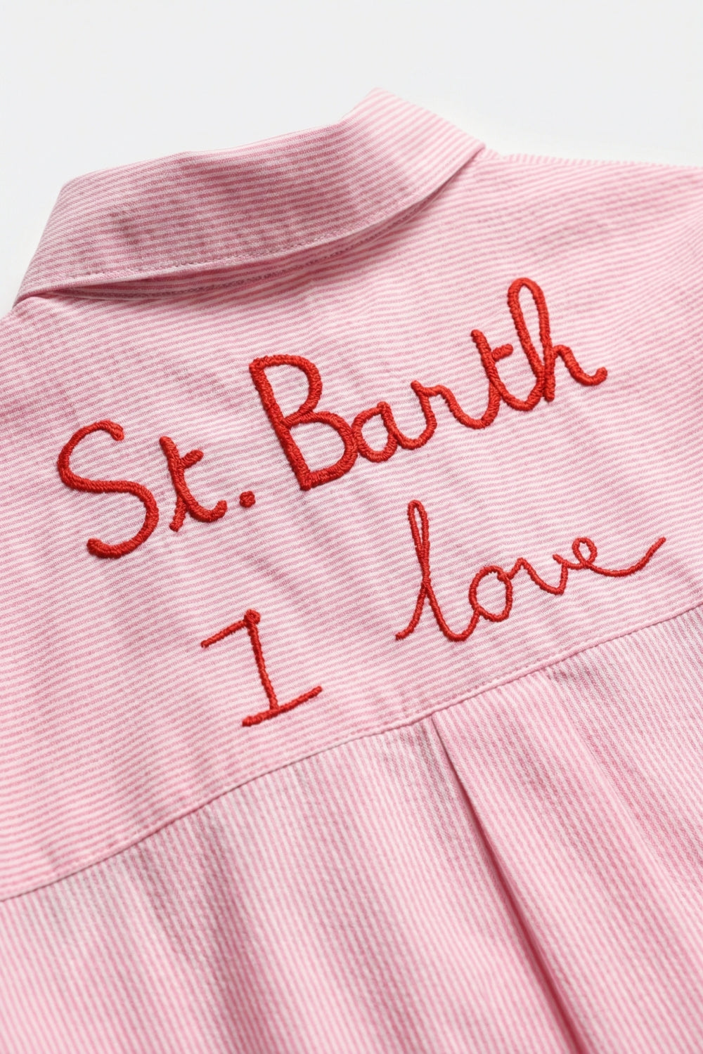Camisa rosa com botões e listras com detalhe bordado St Barth