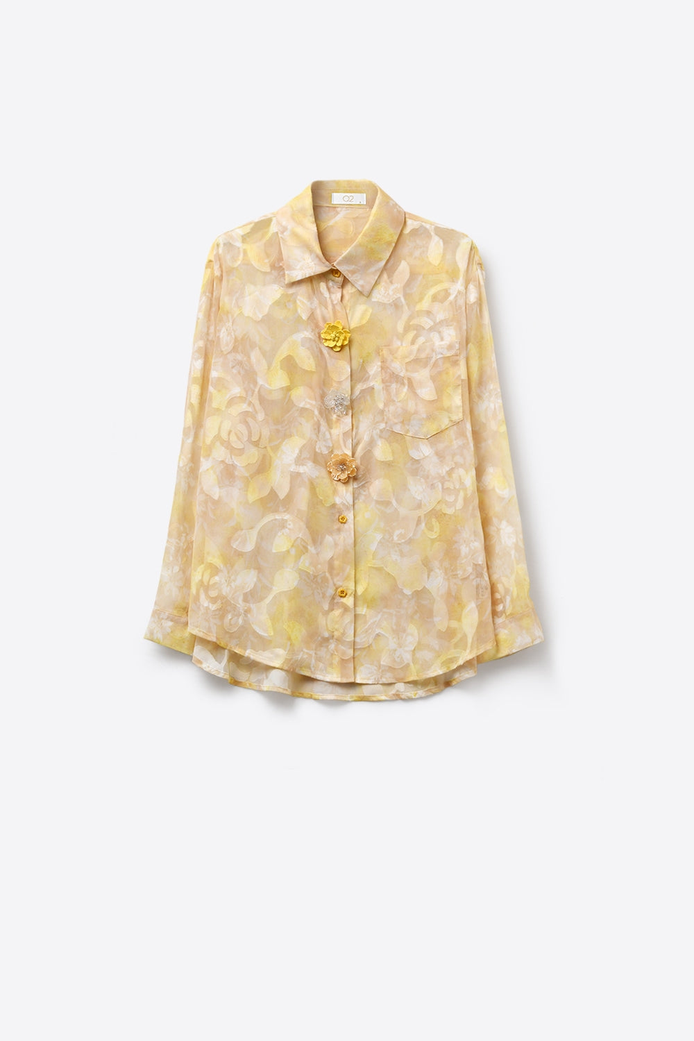 Camisa de Botão com Estampa Floral de Manga Longa