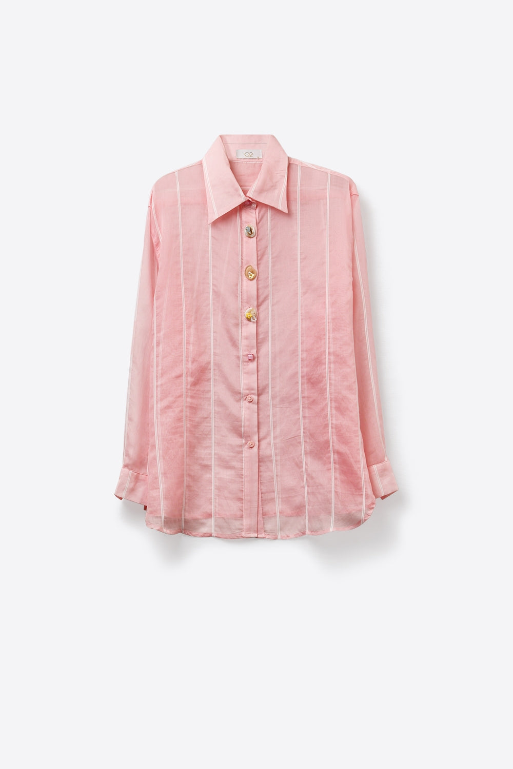 Camisa Transparente Rosa com Botões Vintage