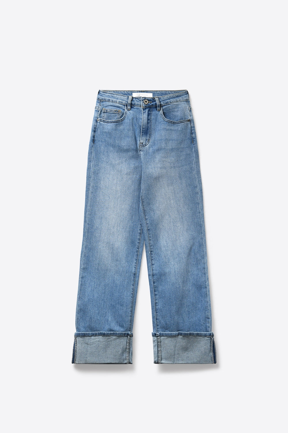 Jeans Denim Azul Claro com Bolsos Traseiros Rosa em Strass
