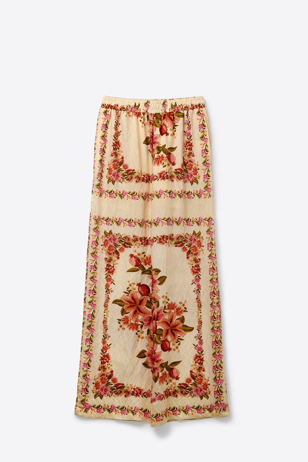 Calças largas Maxi com estampa floral em bege