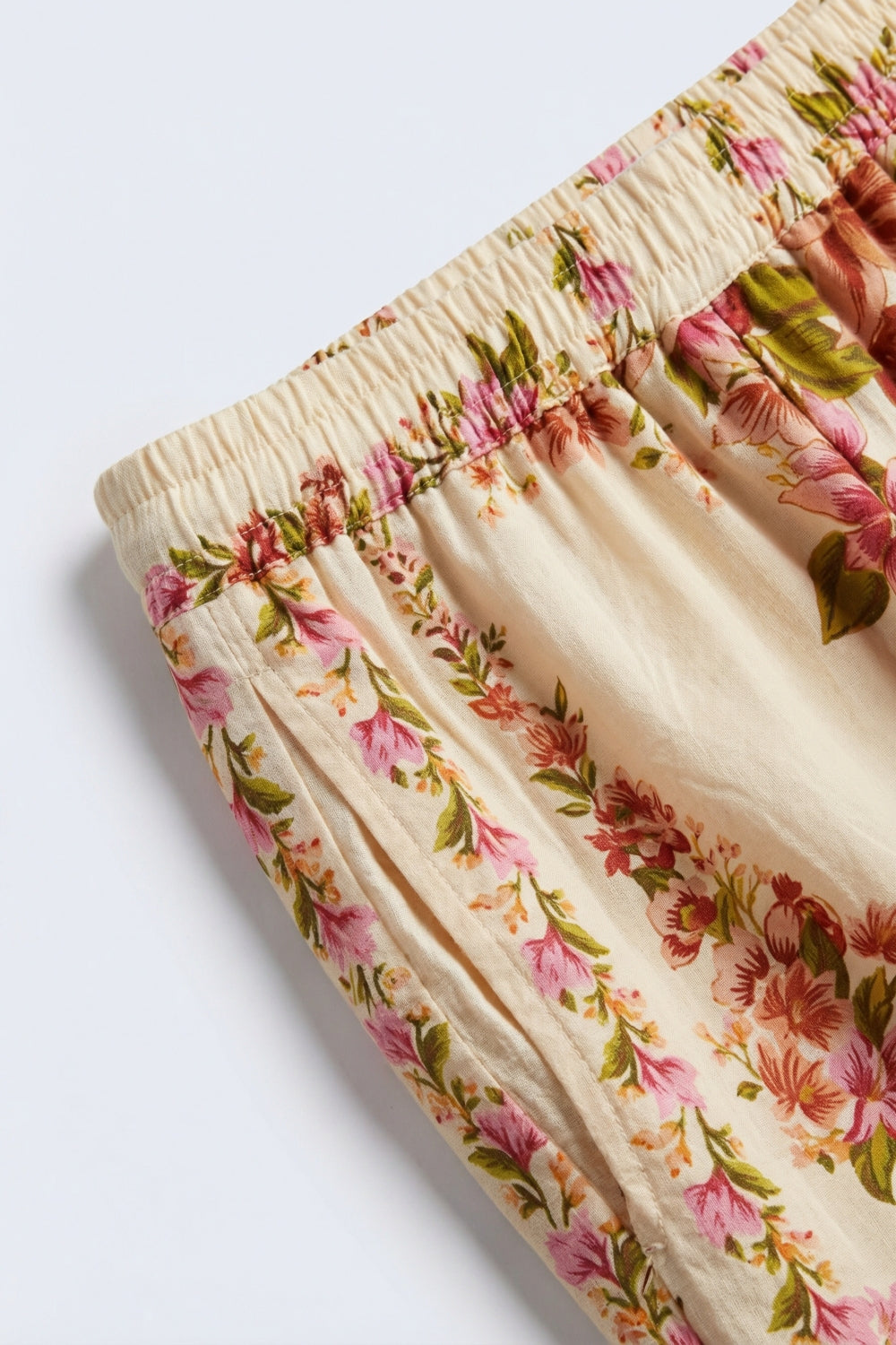 Calças largas Maxi com estampa floral em bege