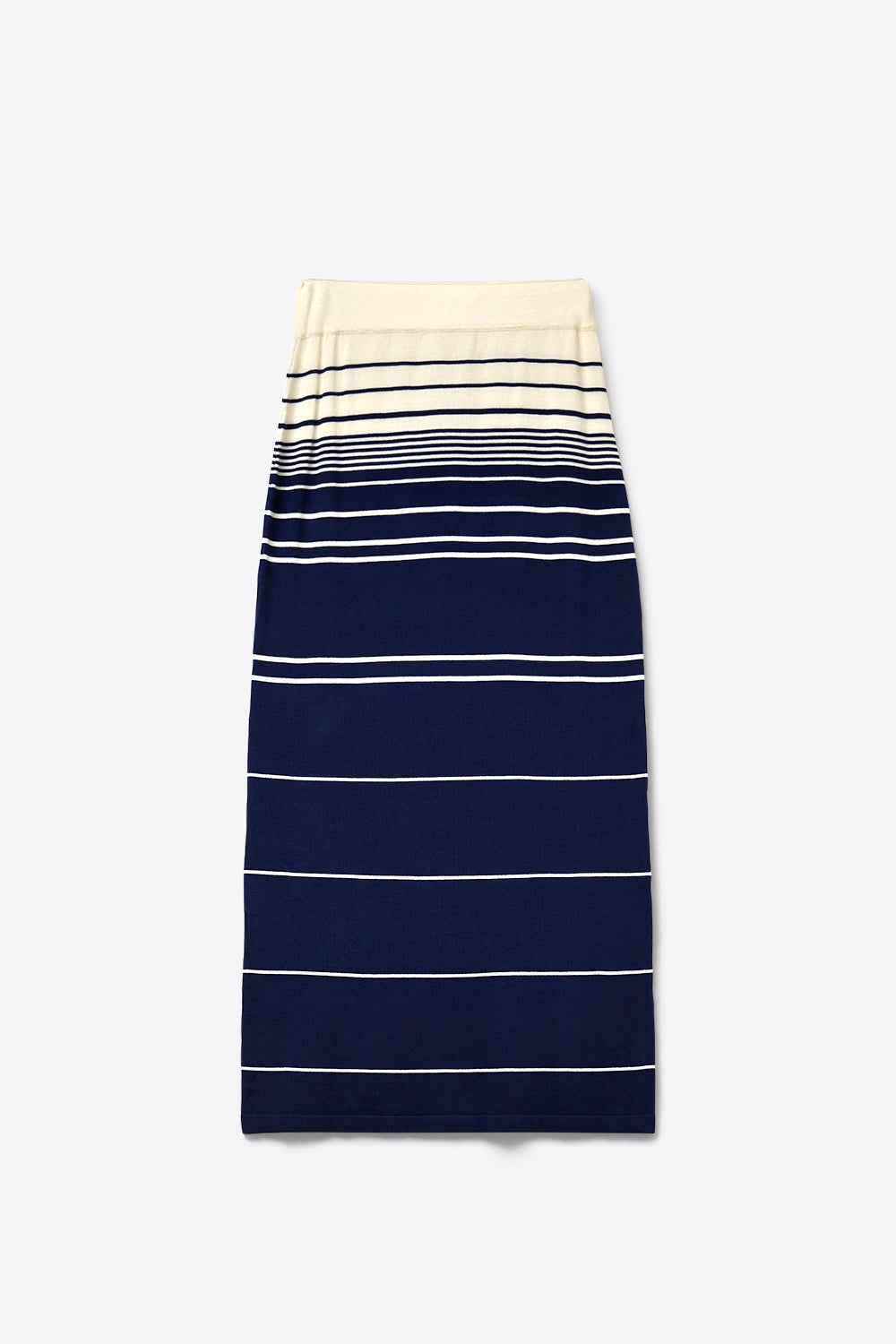 Saia midi de malha às riscas em azul-marinho com cintura em creme