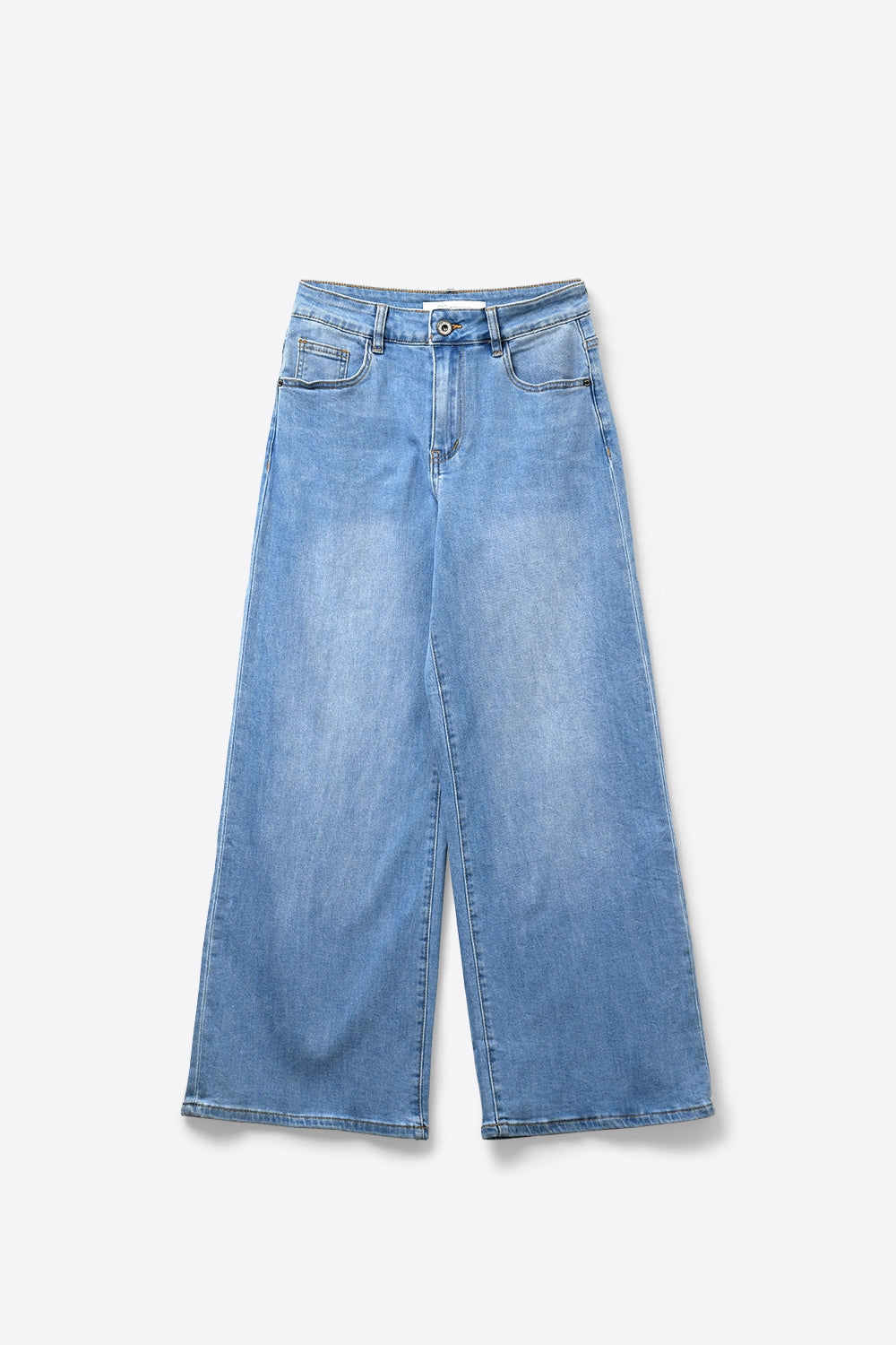 Jeans de ganga azul claro de perna larga com comprimento pelo tornozelo