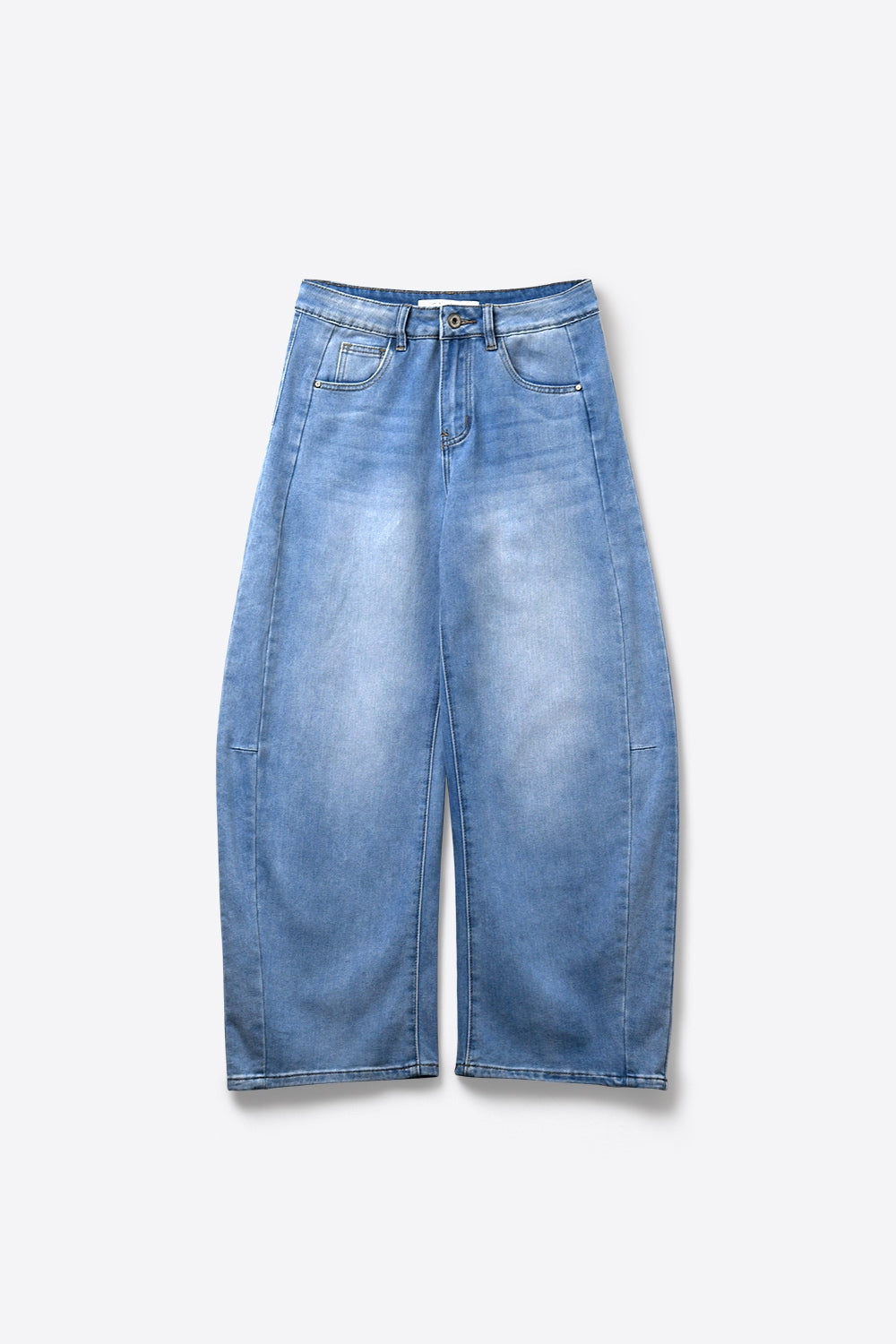 Jeans Relaxados de Perna Larga em Denim Azul Claro com Costura Lateral